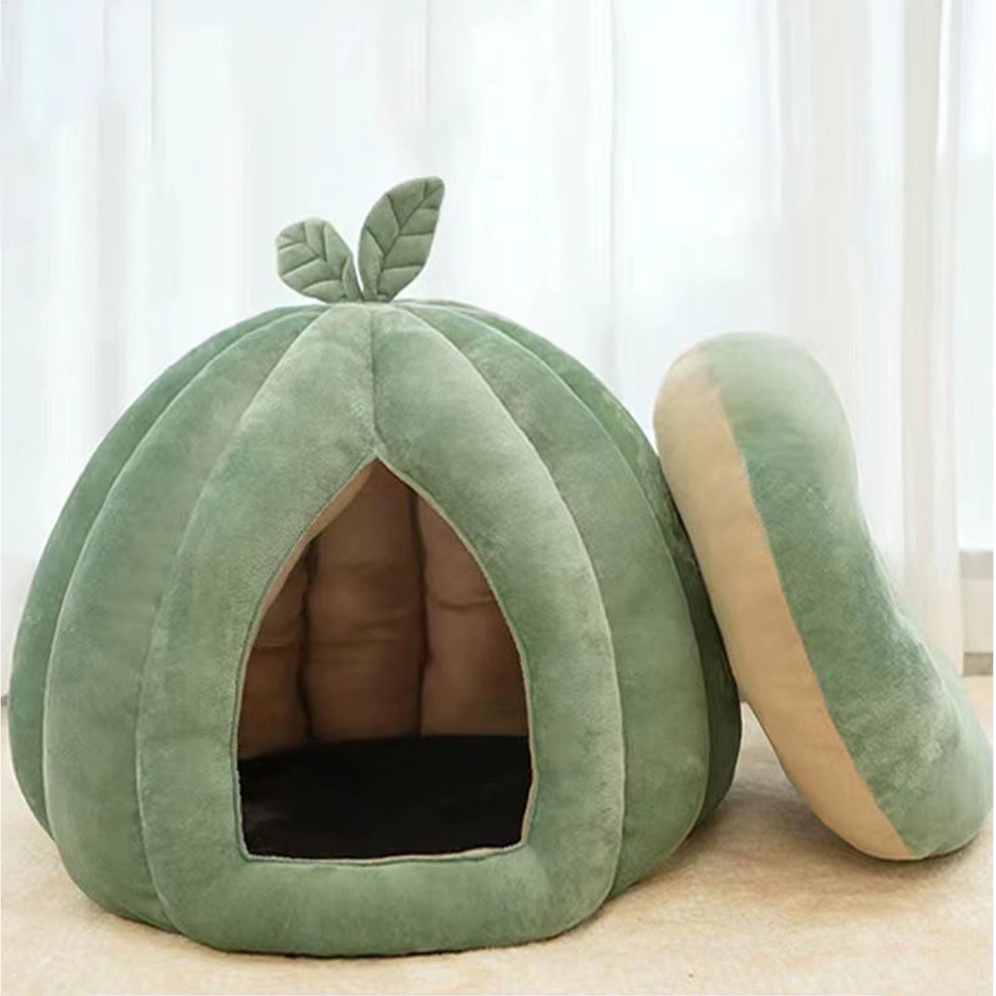 Pumpkin Cat Bed Pumpkin Cat House Cat Cave Thickened Halloween Pet Bed Enclosed Cat Nest Winter Warm Cat Bed Pet Sleeping House