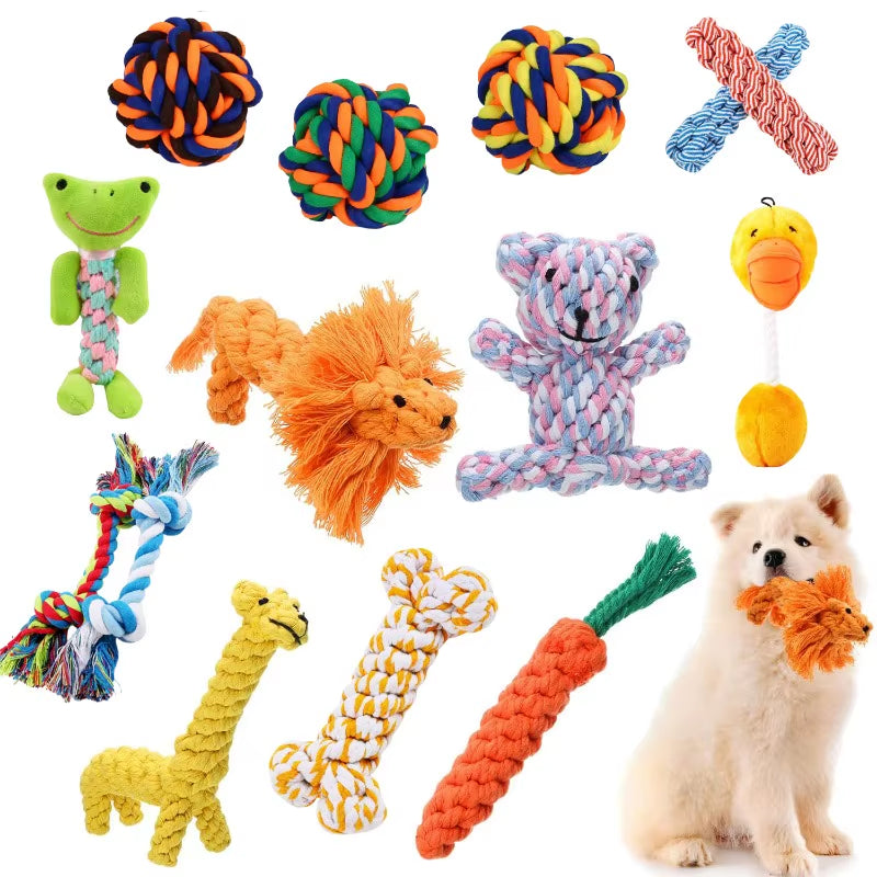 New 1Pcs Pet Dog Chew Toys Kitten Grinding Cleaning Teeth Puppy Cat Rope Knot Ball Toy Animal Playing Accessories Pet Products