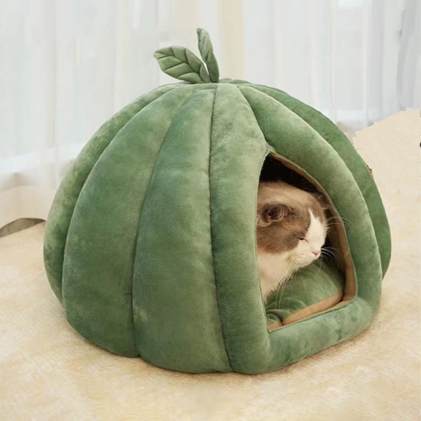 Pumpkin Cat Bed Pumpkin Cat House Cat Cave Thickened Halloween Pet Bed Enclosed Cat Nest Winter Warm Cat Bed Pet Sleeping House
