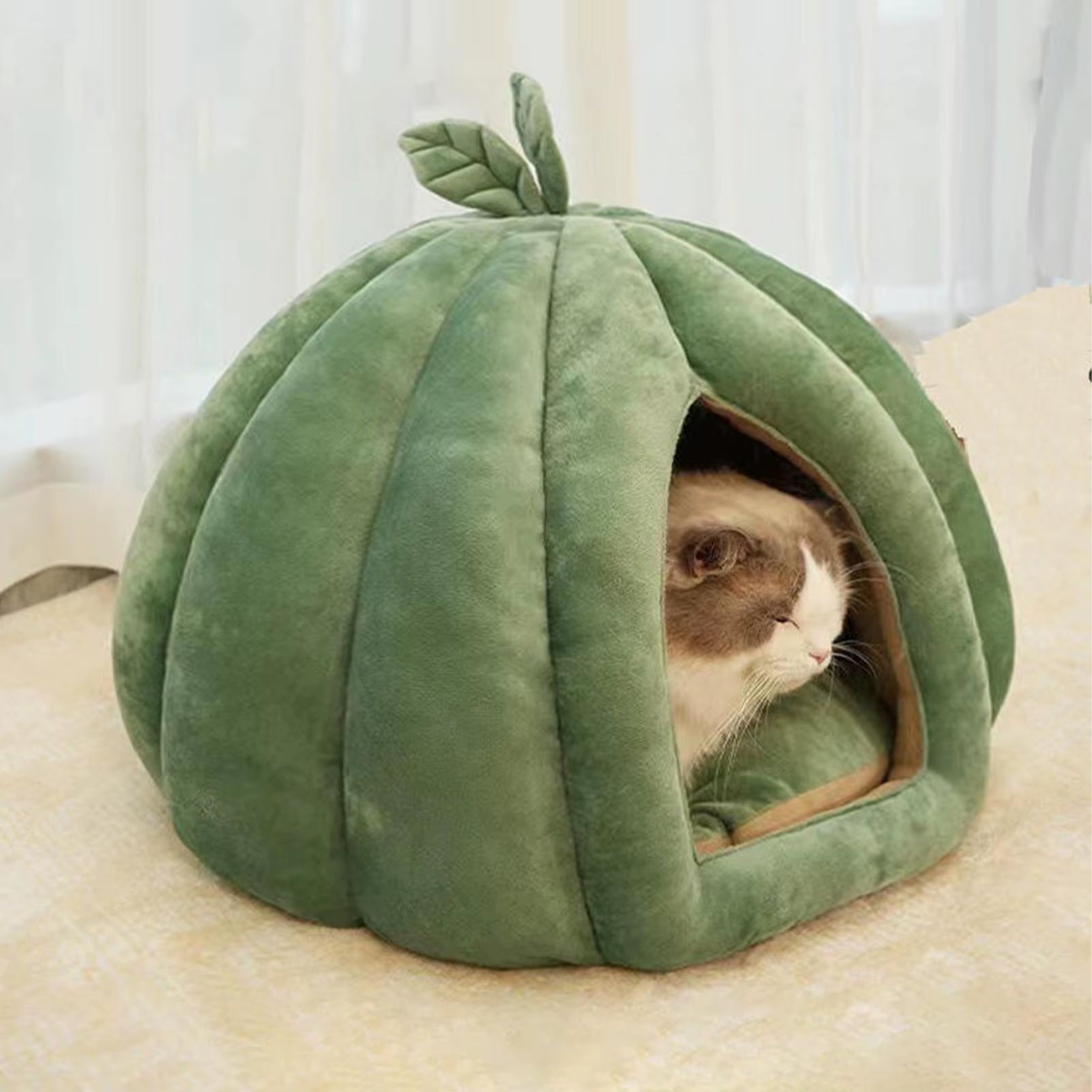 Pumpkin Cat Bed Pumpkin Cat House Cat Cave Thickened Halloween Pet Bed Enclosed Cat Nest Winter Warm Cat Bed Pet Sleeping House