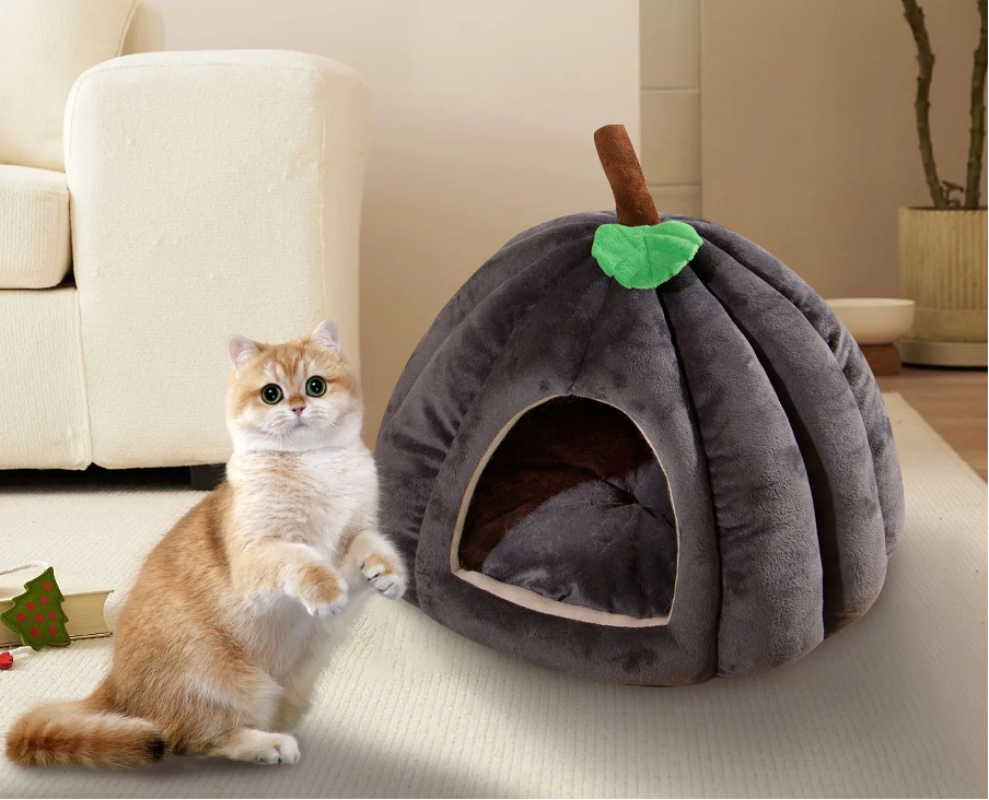 Pumpkin Pet House -Cat and Dog Semi-Enclosed Pet Bed Warm and Thick