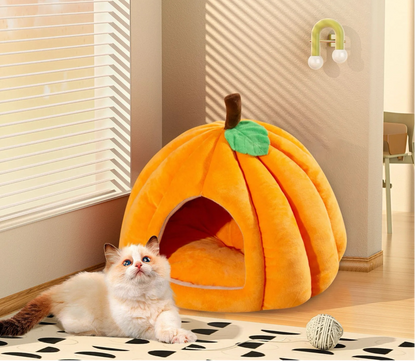Pumpkin Pet House -Cat and Dog Semi-Enclosed Pet Bed Warm and Thick