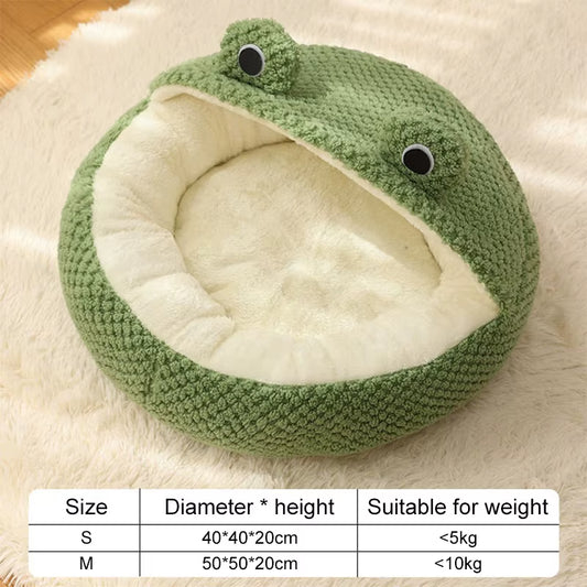 Cute Frog Pet Bed for Small Dogs Cats, Cozy Cat Cave with Non-Slip Base Winter Warm Velvety round Puppy Kitten Bed